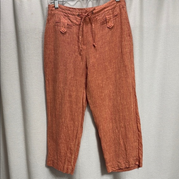 Peck & Peck Linen crop pants SZ 4 mellow orange Heathered summer casual straight - Picture 1 of 6
